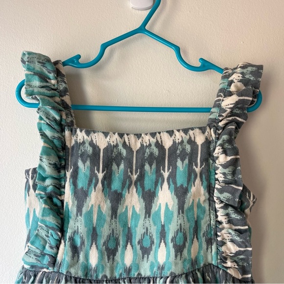 Kate Quinn Girls 4T Ruffle Strap Pocket Dress Teal Gray Ikat Print Summer Outfit - Picture 3 of 8